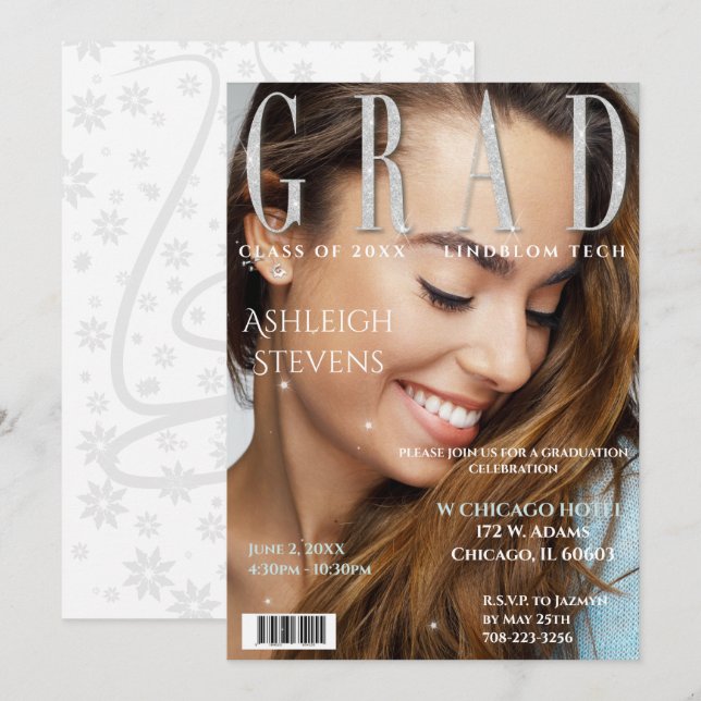 Graduate Magazine Cover Photo Graduation Party Inv Invitation (Front/Back)