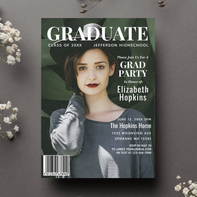 Graduate Magazine Cover Photo Graduation Party Invitation (Creator Uploaded)