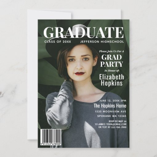 Graduate Magazine Cover Photo Graduation Party Invitation | Zazzle