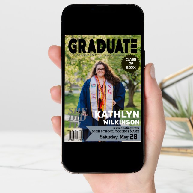 GRADUATE Magazine Cover Style Modern 5 Photo  Announcement (Front Digital)