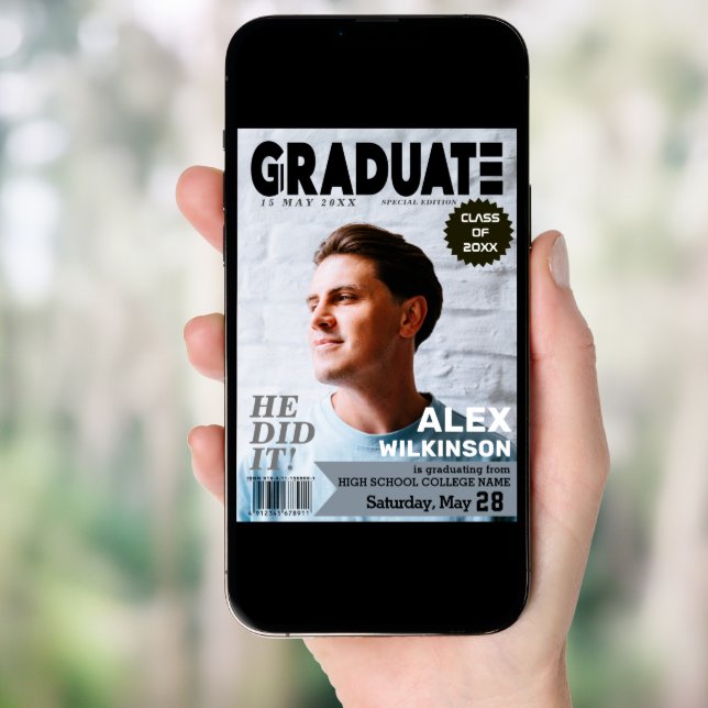 GRADUATE Magazine Cover Style Trendy 5 Photo Invitation (Front Digital)