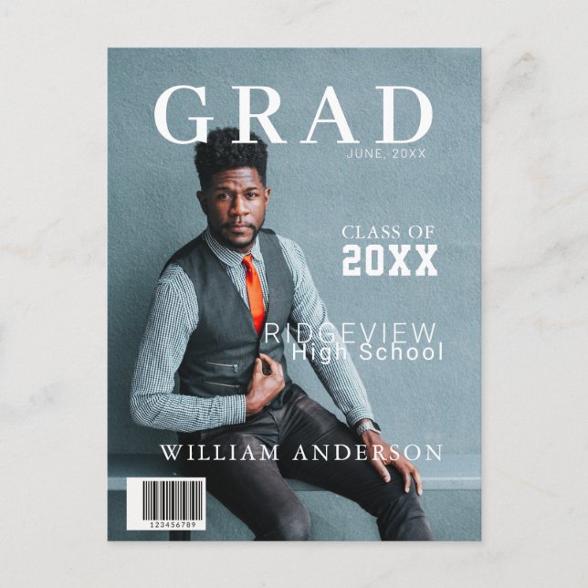 Graduate Magazine Photo Graduation Announcement Postcard (Front)