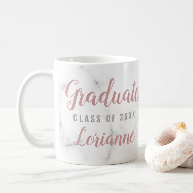 Graduate Marble Rose Gold Monogrammed Name Coffee Mug (With Donut)