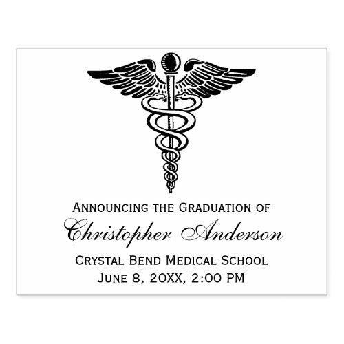 Graduate Medical Caduceus Symbol Invitation Rubber Stamp