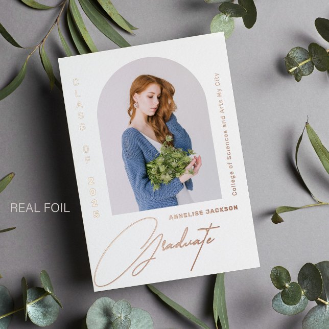Graduate minimalist elegant photo graduation foil invitation (Creator Uploaded)