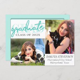 Graduate Mint Script Light Green Brush Keepsake Invitation
