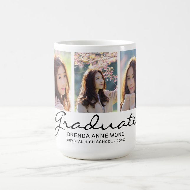 Graduate Modern 3 Photo Custom Monogram Coffee Mug (Center)