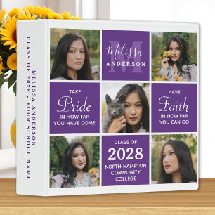 Graduate Modern 5 Photo Collage Purple Graduation 3 Ring Binder