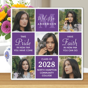 Graduate Modern 5 Photo Collage Purple Graduation Plaque