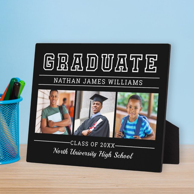 Graduate Modern Black 3 Photo Graduation Plaque (Creator Uploaded)