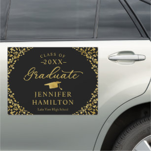 Graduate Modern Black Gold Graduation Car Magnet