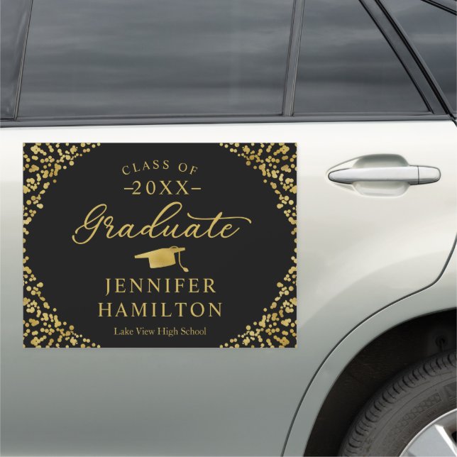 Graduate Modern Black Gold Graduation Car Magnet (In Situ)