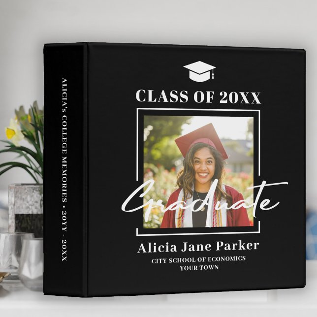 Graduate modern black graduation photo album 3 ring binder (Creator Uploaded)