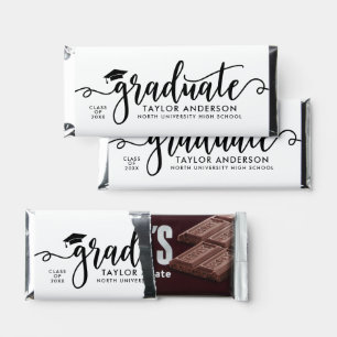 Graduate Modern Black Script Graduation Party Hershey Bar Favors