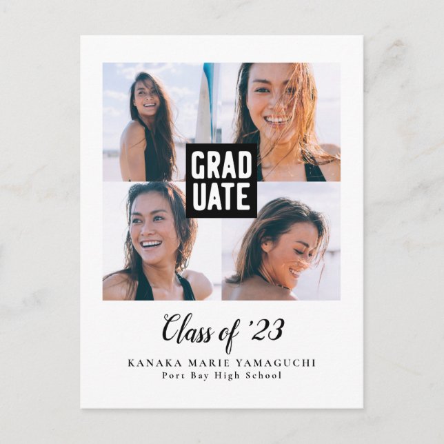 Graduate Modern Block Photo Collage Graduation Announcement Postcard (Front)