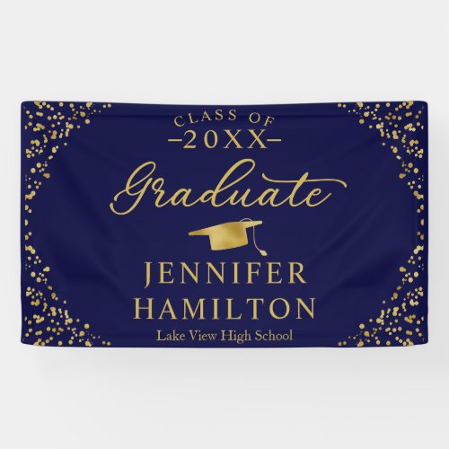 Graduate Modern Blue Gold Graduation Banner