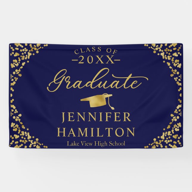 Graduate Modern Blue Gold Graduation Banner (Horizontal)