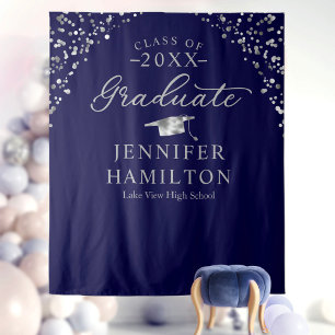 Graduate Modern Blue Silver Graduation Backdrop