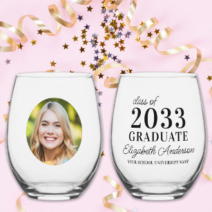 Graduate Modern Custom Photo School Graduation Stemless Wine Glass