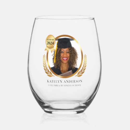 Graduate Modern Custom Photo School Graduation Stemless Wine Glass