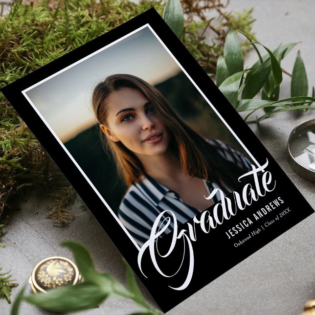 Graduate Modern Editable Photo Black | Graduation Invitation (Creator Uploaded)