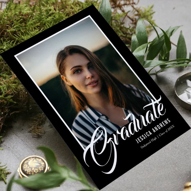 Graduate Modern Editable Photo Black | Graduation Invitation | Zazzle