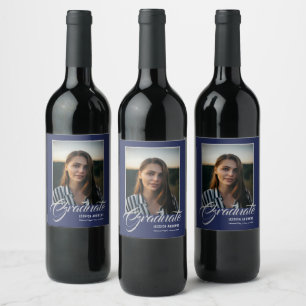 Graduate Modern Editable Photo Blue Graduation Wine Label