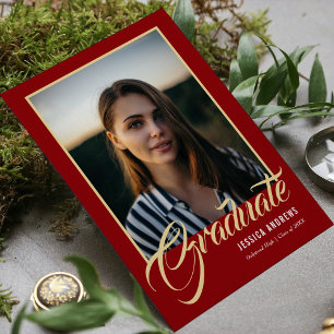 Graduate Modern Editable Photo Burgundy Graduation Invitation