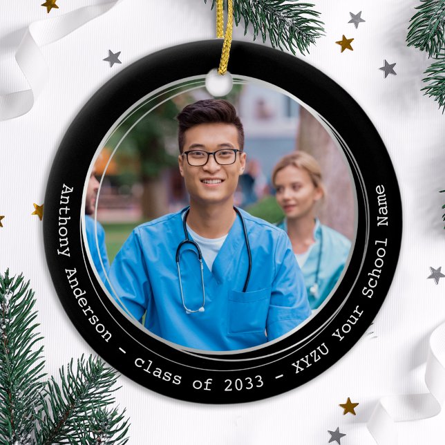 Graduate Modern Elegant Custom Photo Graduation  Ceramic Ornament (Creator Uploaded)