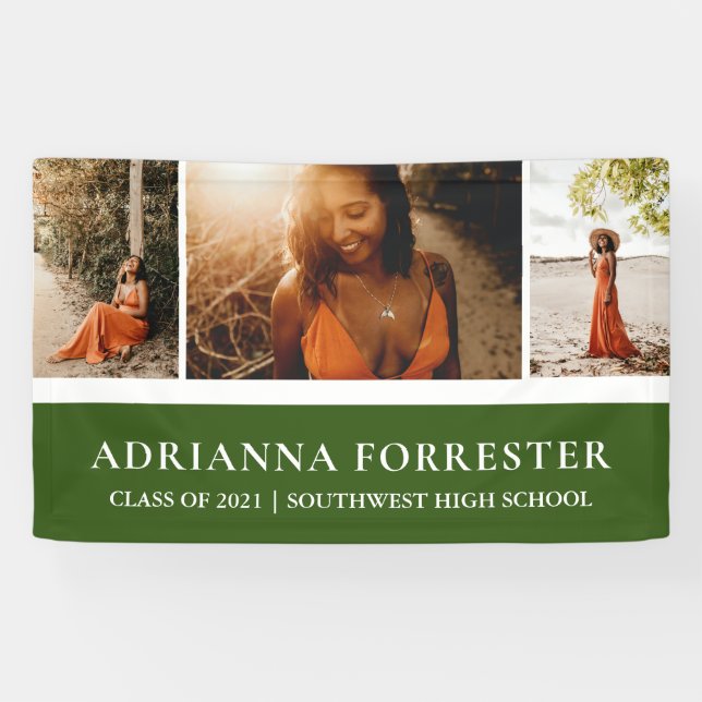 Graduate Modern Elegant Green | Three Photos Banner (Horizontal)