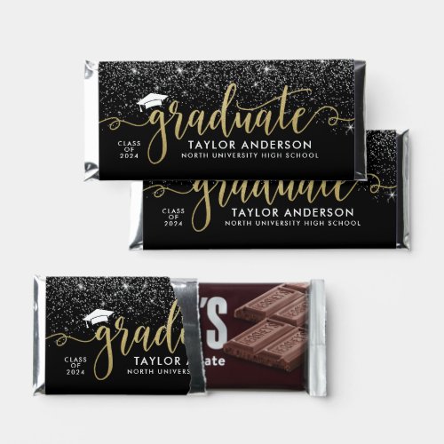 Graduate Modern Gold Script Black Graduation Party Hershey Bar Favors