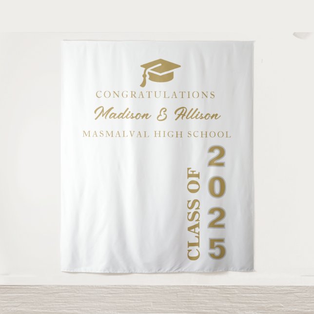 Graduate Modern Gold Script Black Twin Graduation Tapestry (Front)