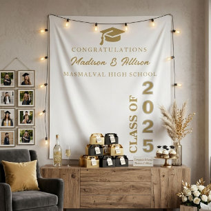 Graduate Modern Gold Script Black Twin Graduation Tapestry