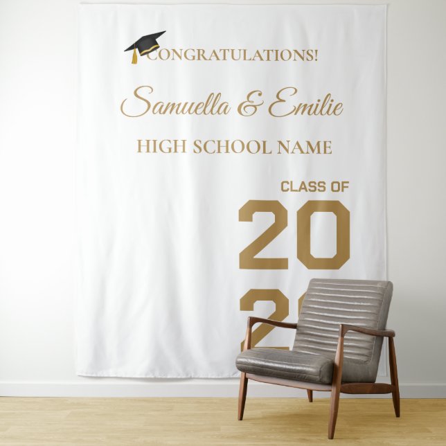 Graduate Modern Gold Script  twin Graduation Party Tapestry (In Situ)