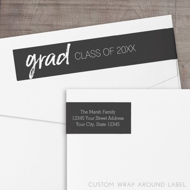 Graduate Modern Lettering Grad 2018 Wrap Around Label (Custom Return Address Label with a Wrap Around Feature)