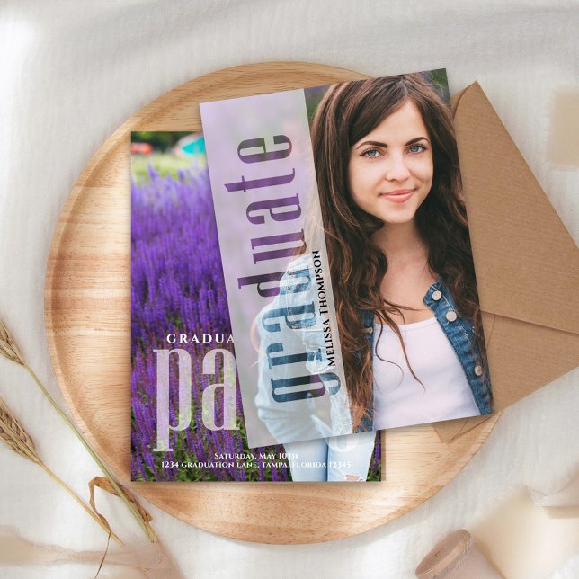 Graduate Modern Minimalist Photo Simple Typography Announcement (Graduate modern style photo invitation announcement with creative typography. )