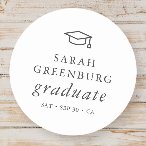 Graduate Modern Minimalist Simple Chic Graduation Classic Round Sticker
