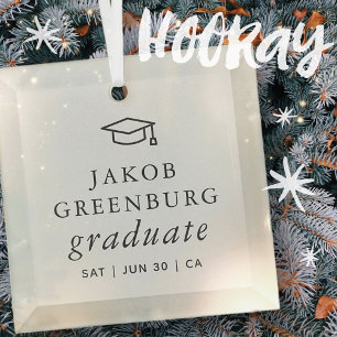 Graduate Modern Minimalist Simple Chic Graduation Glass Ornament