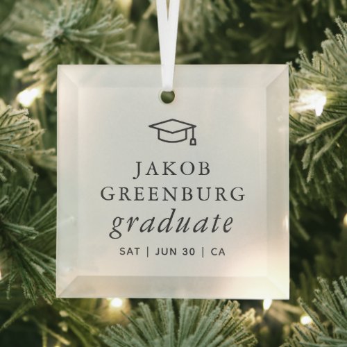 Graduate Modern Minimalist Simple Chic Graduation Glass Ornament