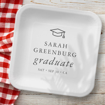 Graduate Modern Minimalist Simple Chic Graduation Paper Plates by SelectPartySupplies at Zazzle