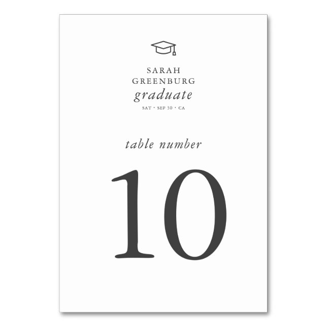 Graduate Modern Minimalist Simple Chic Graduation Table Number (Front)