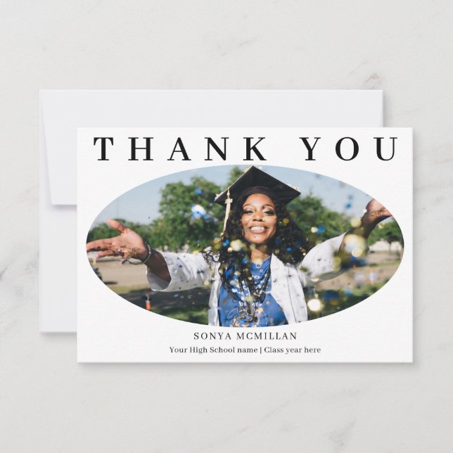 Graduate Modern Oval Photo Graduation Thank You Card (Front)
