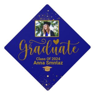 Graduate Modern Personalized Navy Blue Graduation Cap Topper