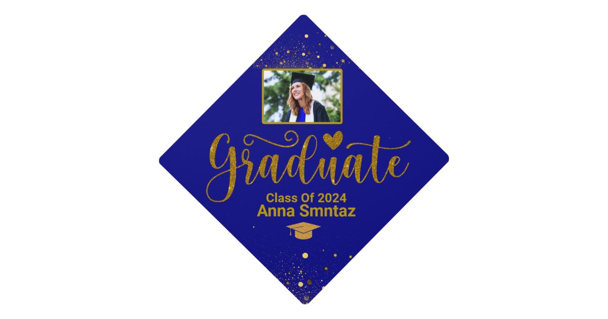 Graduate Modern Personalized Navy Blue Graduation Cap Topper | Zazzle