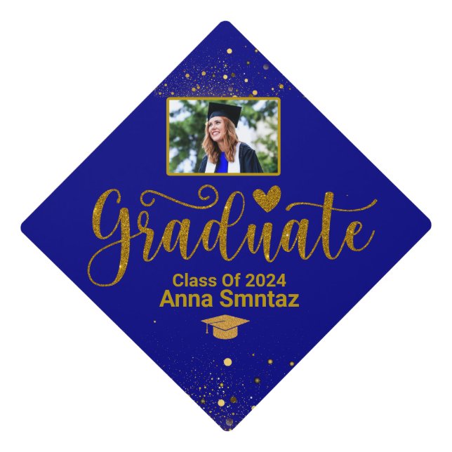 Graduate Modern Personalized Navy Blue Graduation Cap Topper (Front)