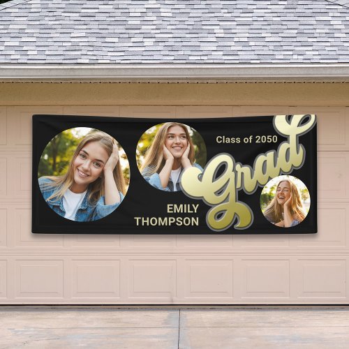 Graduate Modern Photo Black and Gold Typography Banner