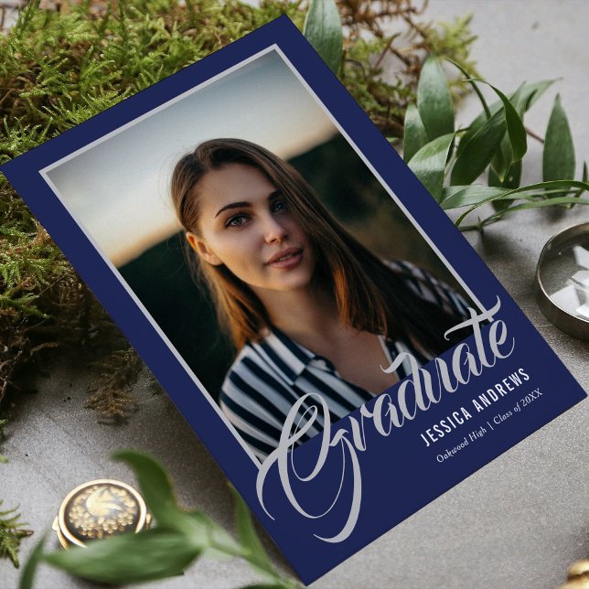 Graduate Modern Photo Blue Graduation Party Invitation (Creator Uploaded)
