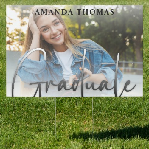 Graduate Modern Photo Calligraphy Script Yard Sign