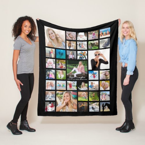 Graduate Modern Photo Collage Script Name Black Fleece Blanket