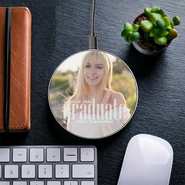 Graduate Modern Photo Custom Wireless Charger (Simple Graduate custom photo phone charger. )